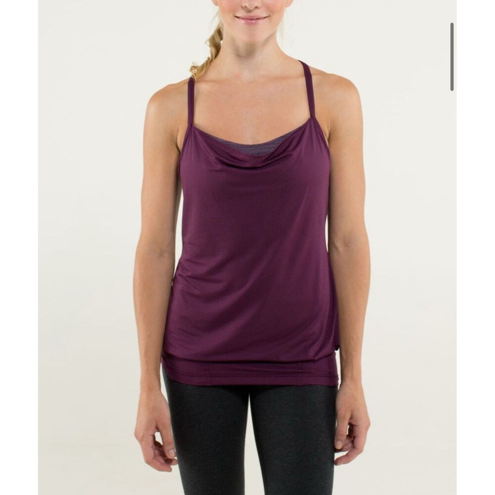 Lululemon C.Y.B Tank Plum Wee Are From Space Built In Bra Open Back Size 6